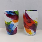 Konitz Abstract Color Splash Tumblers Set of 2 Multicolor Ceramic Cups Drinkware