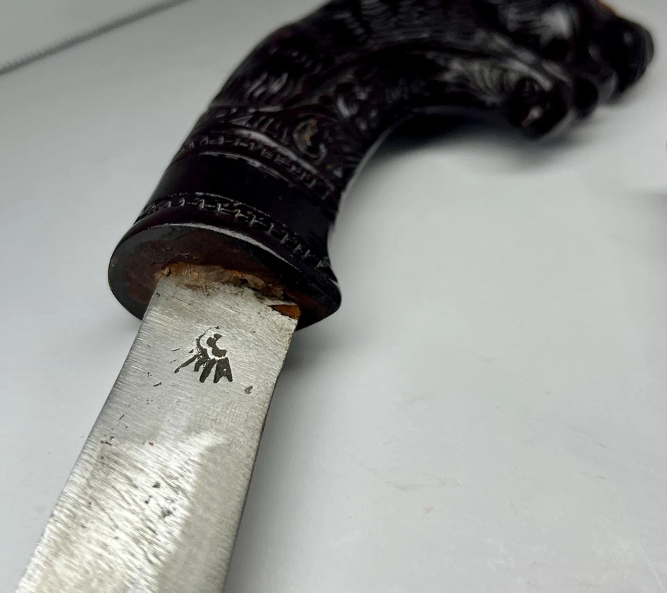 "Antigua espada daga balinesa indonesia vaina tallada en madera hoja de 12""" Foto 4 de 4