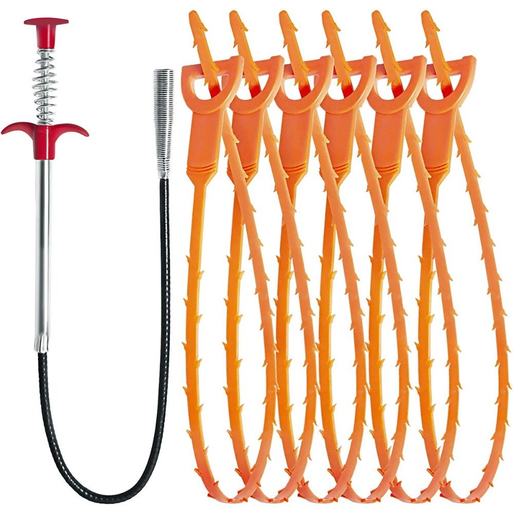 6Pcs Drain Snake Hair Remover & 1Pcs Drain Clog Remover Drain Auger Cleaner Tool