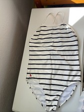 LAUREN Ralph Lauren Blue Striped Lace Up Back One Piece Swimsuit Size 16