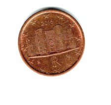 ITALY 1 Euro tiny ONE Cent EuroCent Coin  European 2016 (Vb)
