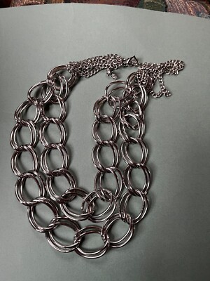 Designer Marked EC Chunky Double Strand Open Silvertone Link & Multistrand Chain