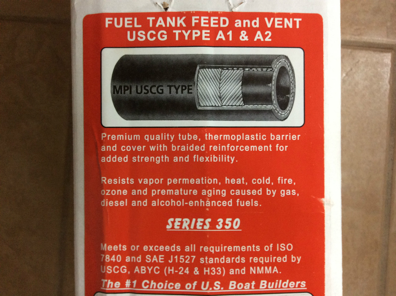 5/16" FUEL HOSE A1 MPI MARINE E10 GAS B10 INBOARD USCG 3500560 SOLD BY