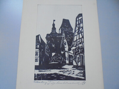 Original Linolschnitt -Rothenburg o.d. T - 1954