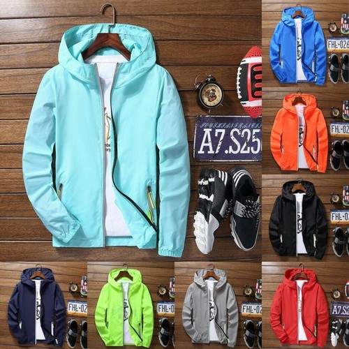 Men Waterproof Wind Breaker Zipper Hoodie Light Jacket Outwear Gym ThinWind Coat - Picture 5 of 20