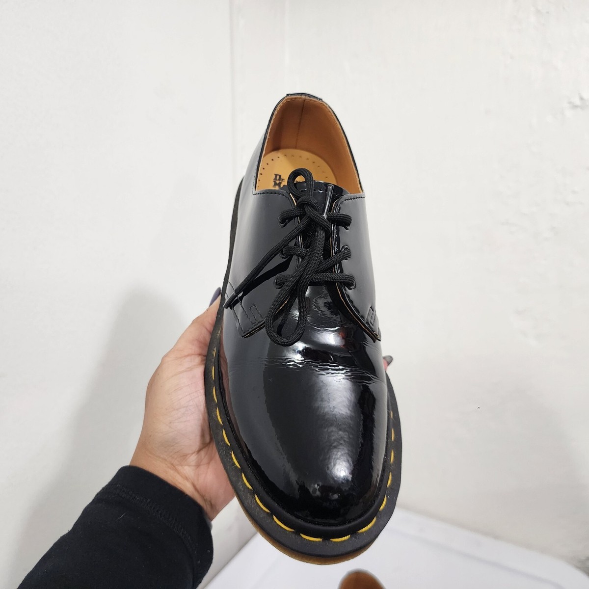 Dr. Martens 1461 3-Eye Black Patent Leather Oxford Shoes Lamp