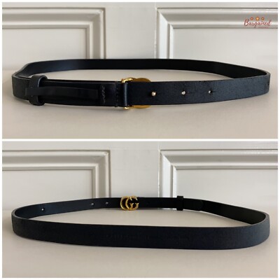 Gucci Black Smooth Leather Slim Signature Double G Buckle Belt Gucci Smooth Leather Slim Signature Double G Buckle Belt  main image 3