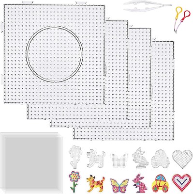 4PCS 5Mm Fuse Beads Boards Clear Plastic Pegboards，Large Clear Pegboards Kits
