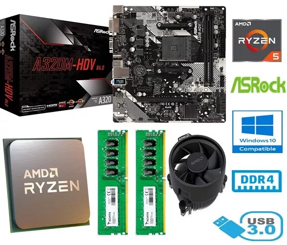AMD RYZEN 5 3500 BUNDLE 6 CORE ASROCK A320M HDV MOTHERBOARD