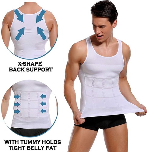Men Slimming Vest Body Shaper Chest Belly Compression Shirt Tummy Control Top UK - Picture 8 of 17