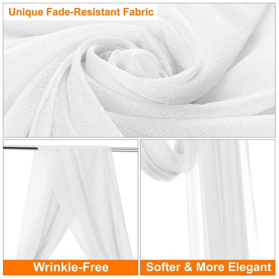 Boda Arco Cortina Tela 2 Paneles 30" x 20 Pies Gasa Transparente Cortinas Blanco - Imagen 3 de 4