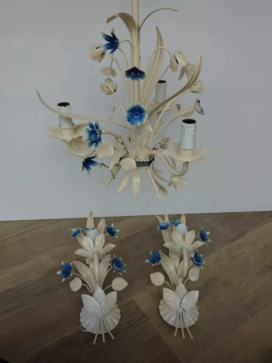 Set of two wall sconces chandelier with 3 lights Leaf metal