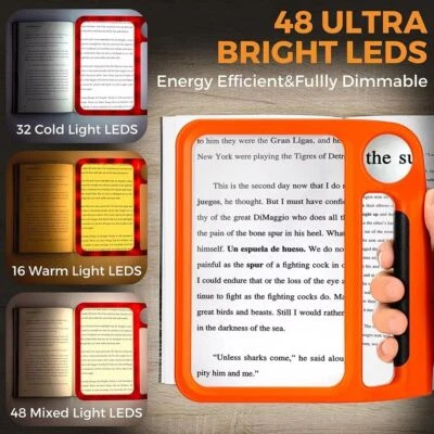 5X 10X Magnifier With 3 Light Mode Handheld Book Page Reading Magnifying Glass
