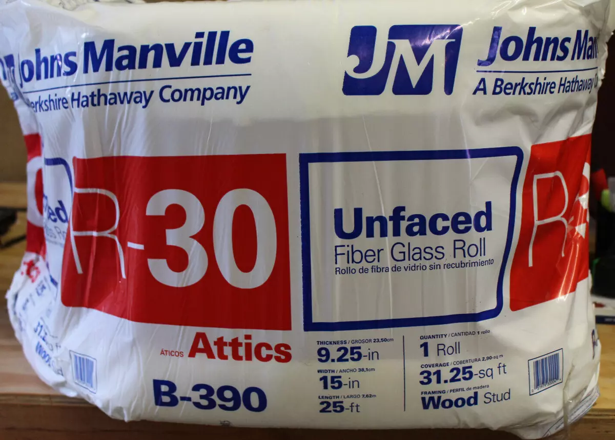 Johns Manville B390 R30 Unfaced Fiberglass Insulation, 31.25 Sq. Ft.  Coverage