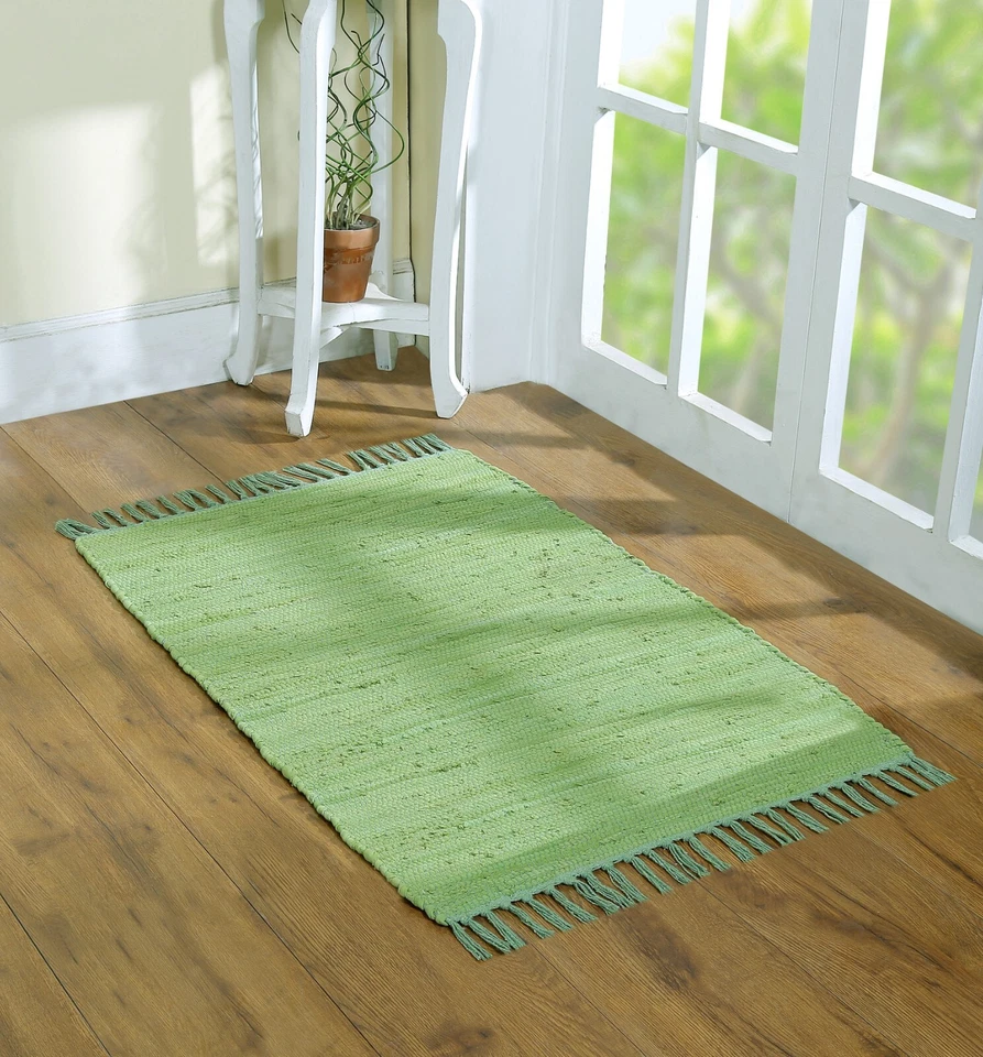 Handcrafted Vibrant Cotton Rug 24X36" – Washable, Reversible, With Tassels 2'x3' - Image 3 of 4