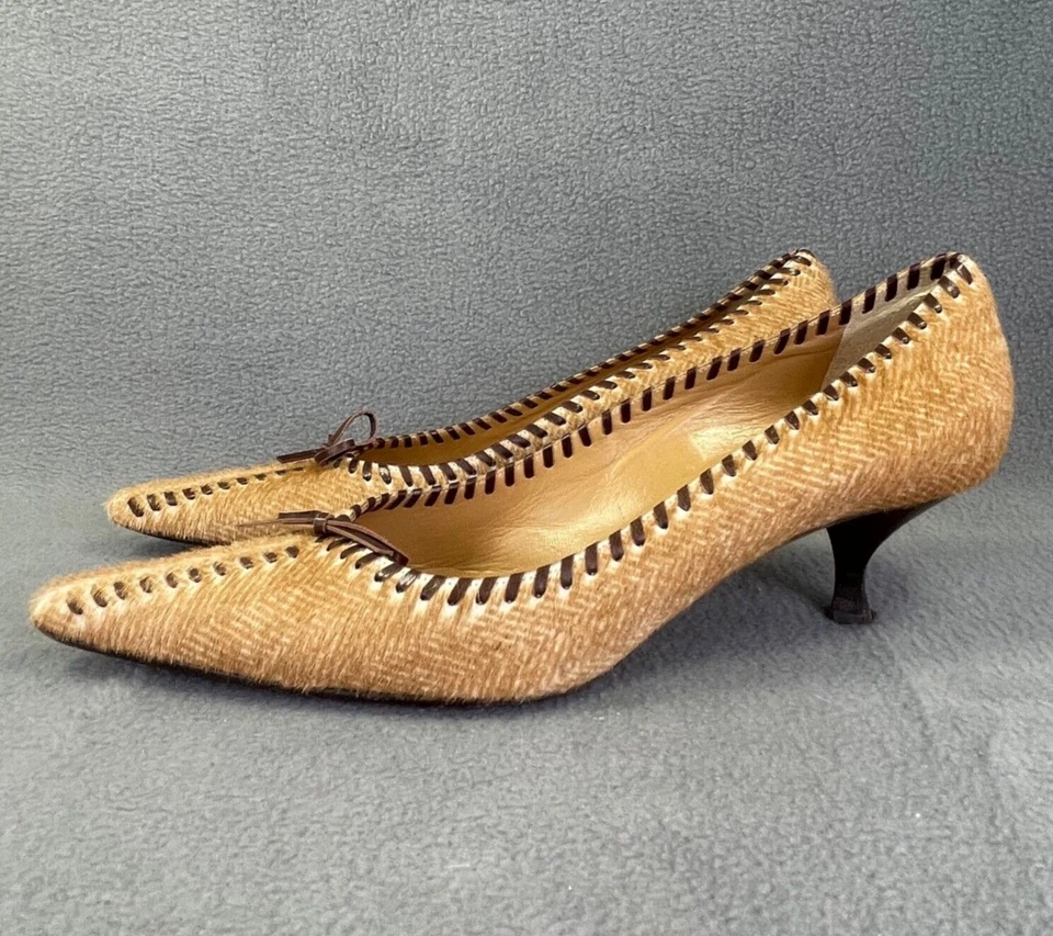 Zapatos de salón Ballin para mujer 6,5 cuero curativo para gatito lazo cosido lujo Italia 36,5 Foto 3 de 4