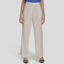 Calvin Klein Women's White Linen-Blend Pleated Wide-Leg Pants Size 16