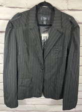 Nwt Mg Womens New York Paris Plus Size 22w Black/white Striped One Button Blazer