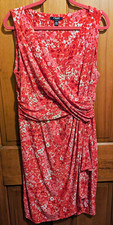 Chaps Wrap Dress Floral V-Neck Sleeveless Red White Knee Length XL