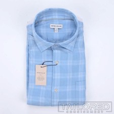 NWT - PETER MILLAR Blue Plaid Check 100 Cotton Luxury Casual Dress Shirt - XL