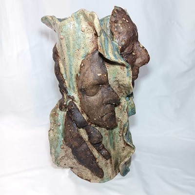 Large OOAK 3 Dimensional Fascinating Multi Face Art Sculpture Signed Merel