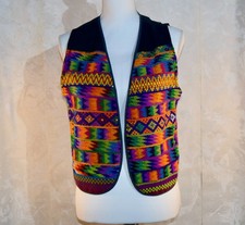 VINTAGE Chico's Design Women's Woven Guatemalan Tribal Embroidered Vest Medium