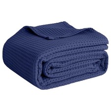 100 Cotton Blankets for Bed - Waffle Weave Queen 90" x 90" , Navy