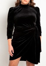 ELOQUII Women's Plus Size Velvet Mini Dress With Wrap Skirt