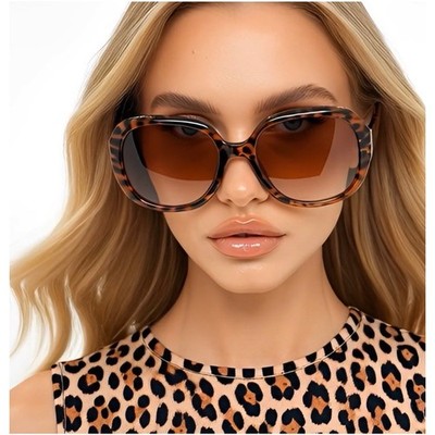 Sunglasses Women Oversized Tortoise Leopard Print Gradient Brown Lens Fashion