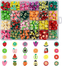 480Pcs Fruit Polymer Clay Beads for Bracelet Making, 24 Style Cute Fruit Beads C