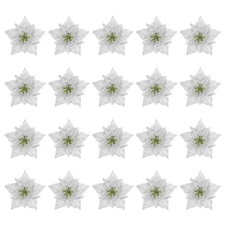 Artificial Flower Heads 5 Inch, Silver 20 PCS - Blink Poinsettia Silk Flowers