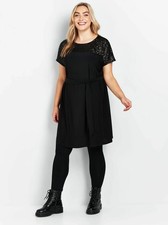 New With Tags Evans Womens Black Sequin Yoke Belted Dress Size 26 28