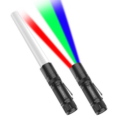 2 Pack 12 Inch Multi Color Flashlight Traffic Control Wand, 4 Colors in 1, Sa...