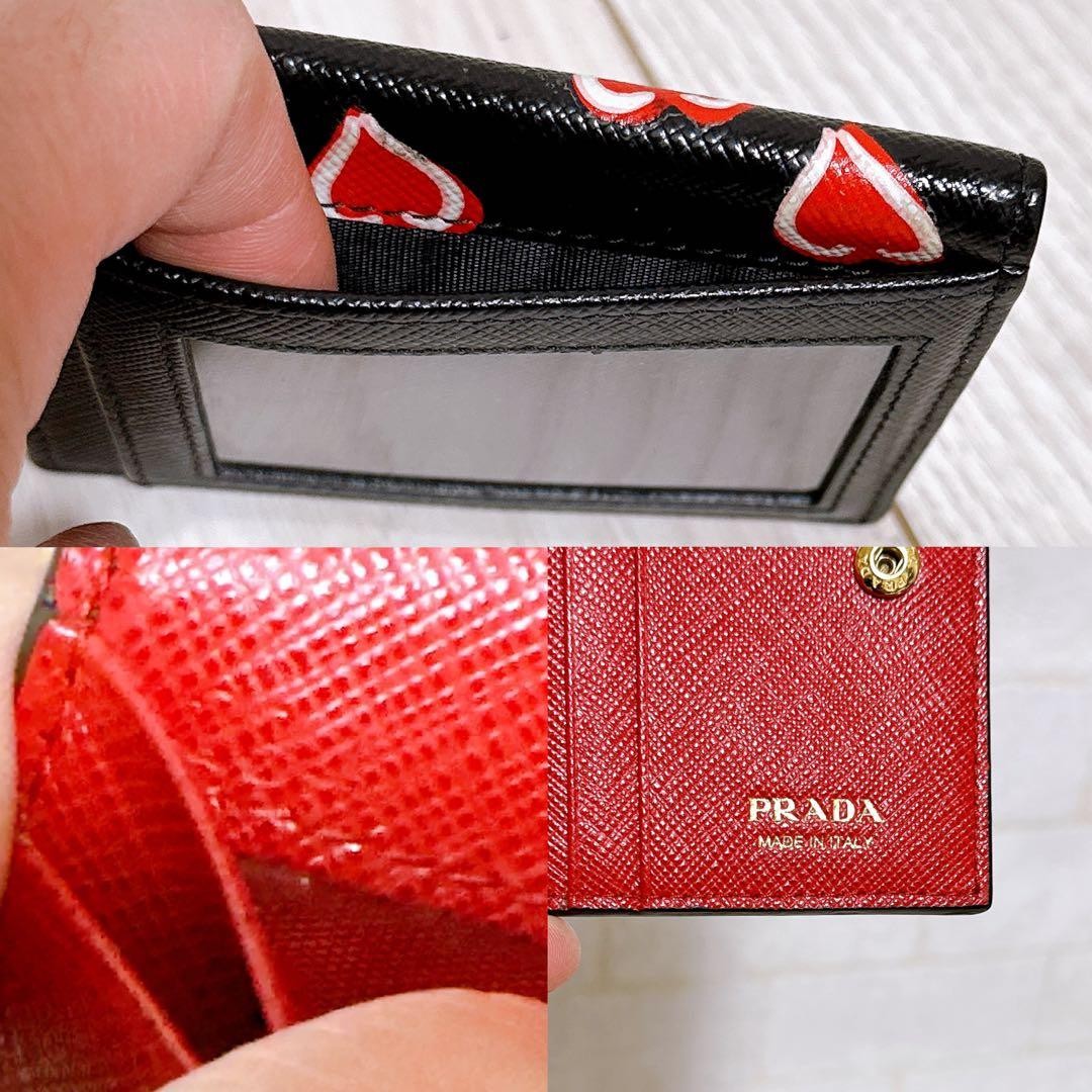 Prada Leather Card Case Black Heart Motif Logo Plate Compact thumbnail 9