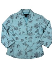 Silk Land Women s Small Blue Floral Blazer Silk Button Front Career Embroidered