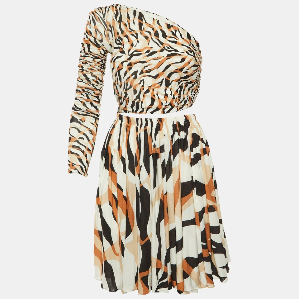 Roberto Cavalli White Macro Tiger Twiga Print Knit Cut-Out Mini Dress S