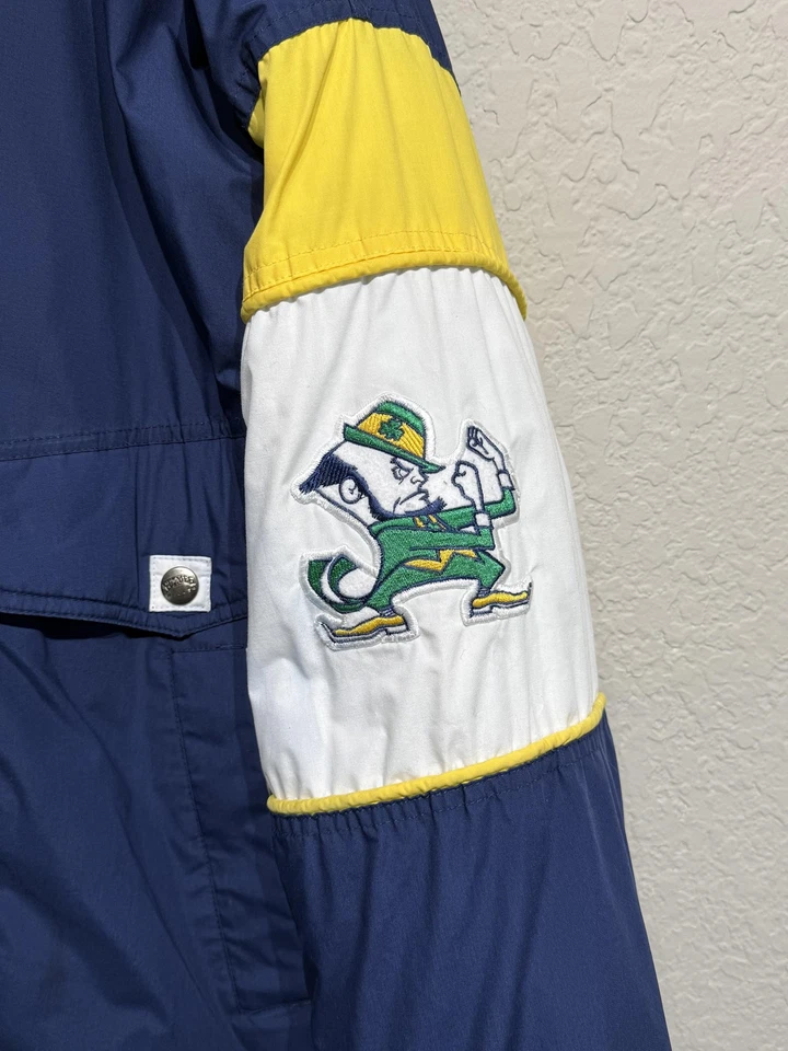 Chaqueta Irlandesa Luchadora Notre Dame De Colección Para Hombres XL Azul Amarillo NCAA Fútbol Años 90 Foto 4 de 4