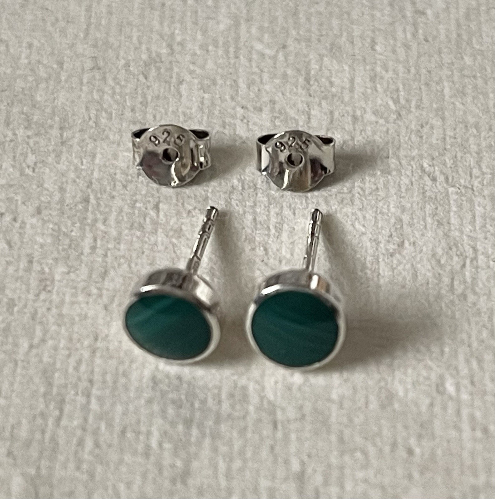 Small Tiny Sterling Silver 925 Malachite Stud Ear… - image 2