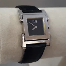 ESQ Swiss Watch Women's Vintage Analog Leather Band Square Black Dial 25 mm
