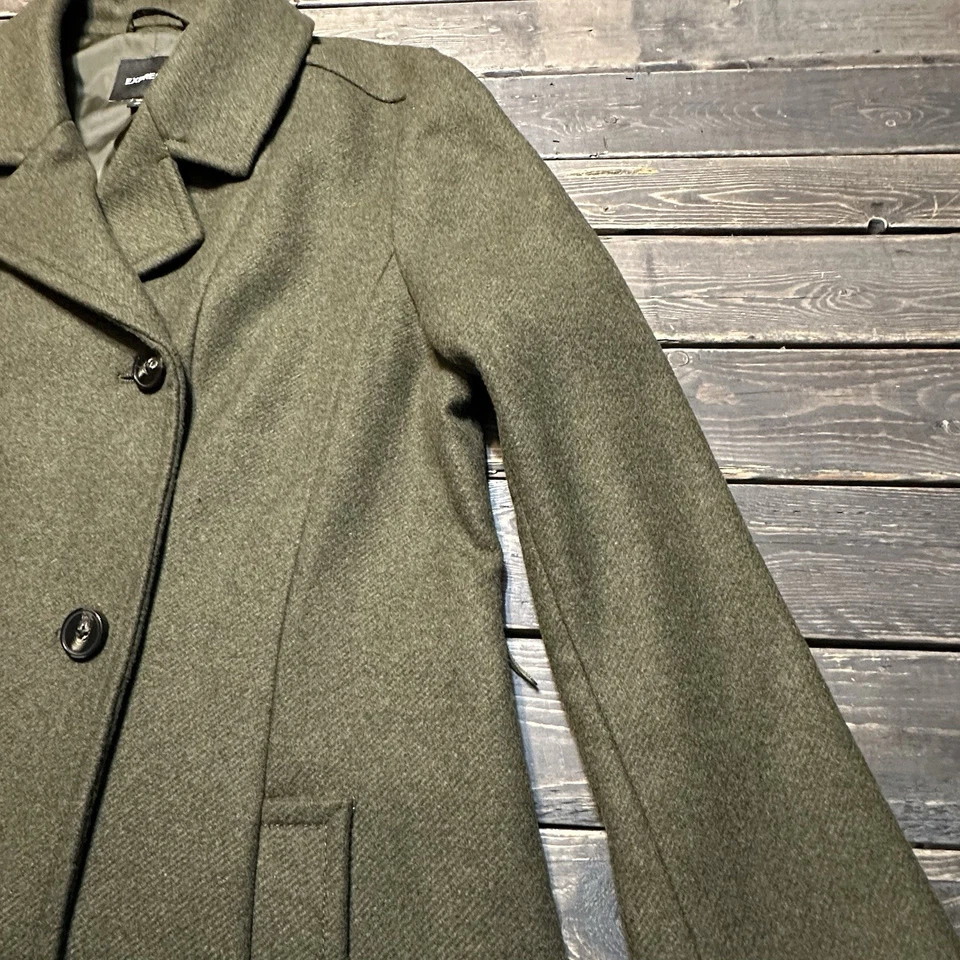 Abrigo Express Mujer Doble Pecho Otoño Verde Oliva Mezcla Lana Guisante Nuevo sin Etiquetas Foto 3 de 4