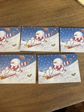 Snowman Sledding Happy Holidays Postcard Set Of 5 Classico San Francisco 4x6