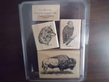 STAMPIN' UP! "IN WILDERNESS" WOOD STAMP SET, BISON, WOLF, EAGLE, WILD, ANIMALS