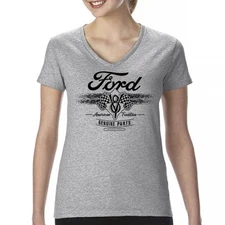 Ford V8 Genuine Parts Women's V-Neck T-shirt American Mustang Performance Tee