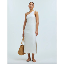 Madewell One Shoulder Midi Dress Linen Blend Lighthouse Minimalist US 10 NWT