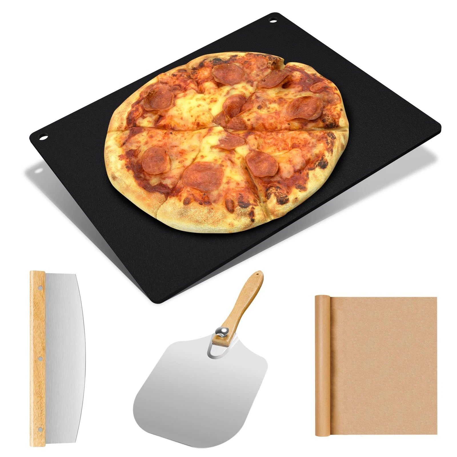 Large Cast Iron Pizza Stone Set for Oven & Grill - 16x13.4x1/4 Inch, Black
Opens in a new window or