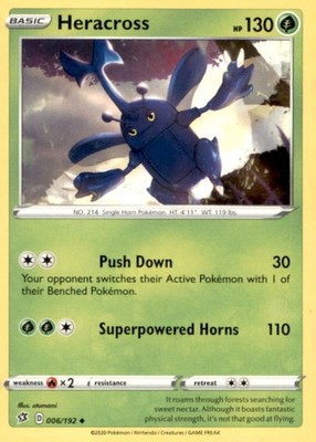HERACROSS 006/192 UNCOMMON REBEL CLASH POKEMON NEAR MINT