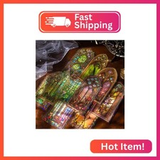 60PCS Large Holographic Gothic Stained Glass Window Medieval Stickers   Vintage