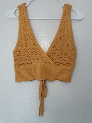 Jolie & Joy Yellow Knit Lace Up Cropped Sleeveless Tank Top Size L