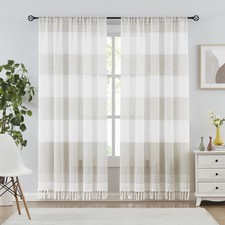 Farmhouse Striped Curtains with Tassels Boho Curtains for Living Room Bedroom...