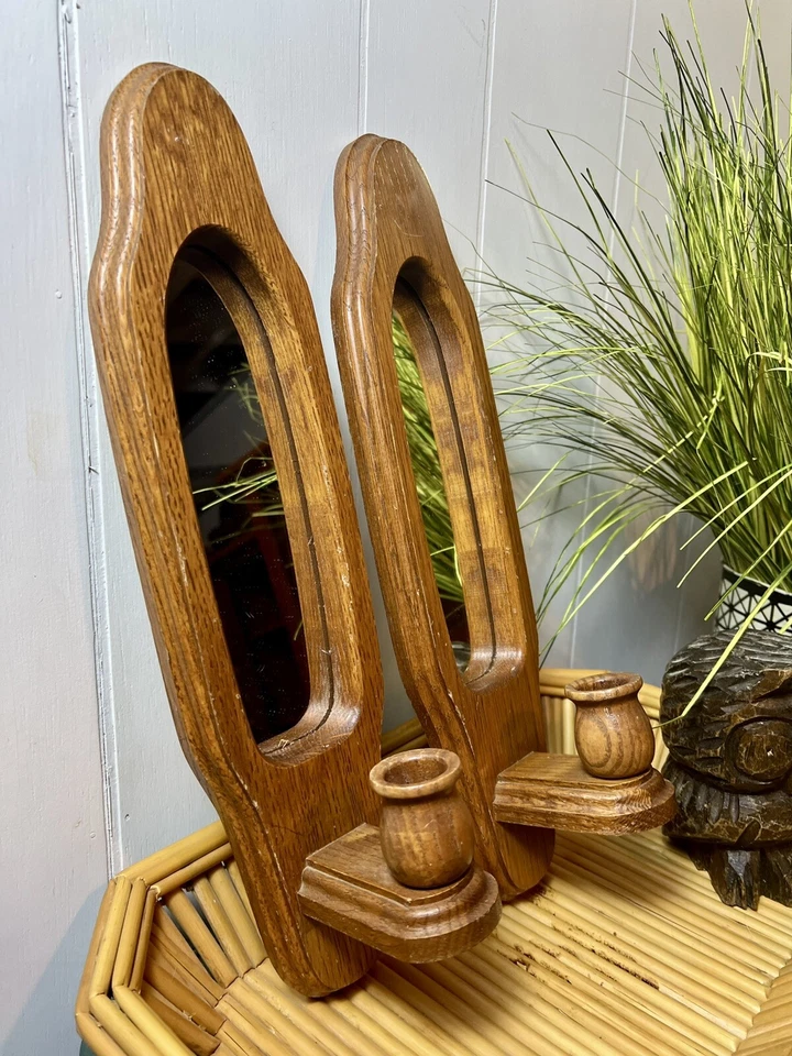 Par De Apliques De Pared De Roble De Colección con Espejos Interior Del Hogar CottageCore Estético Foto 3 de 4